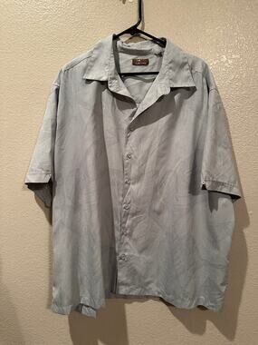 Cafe Luna Light Blue Grey Banana Leaf Hawaiian Playera Shirt Sz 2X